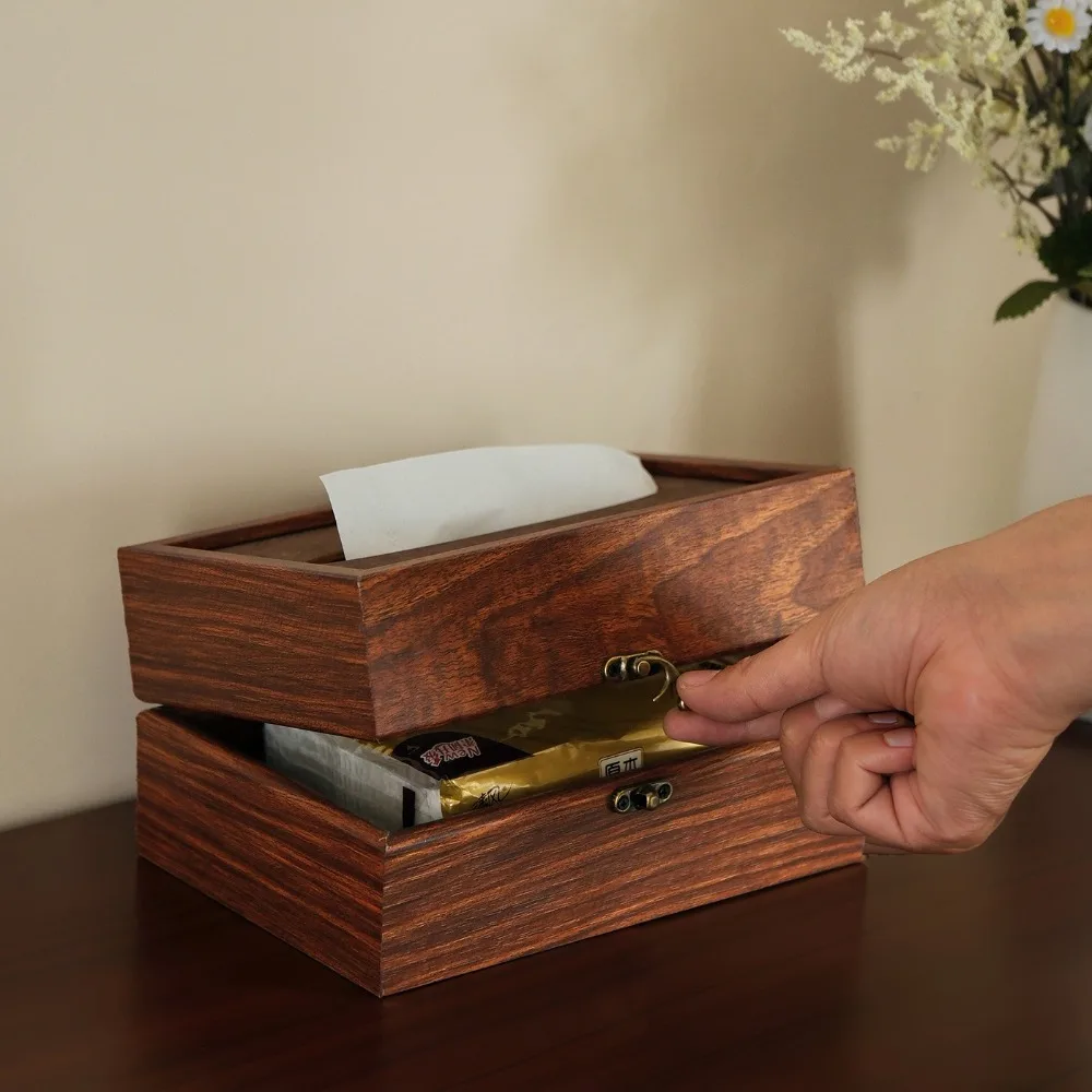 

Durable Retro Wooden Tissue Box Elegant Decorative Tissue Rack Natural Grain Square Napkin Holder Cafe Use