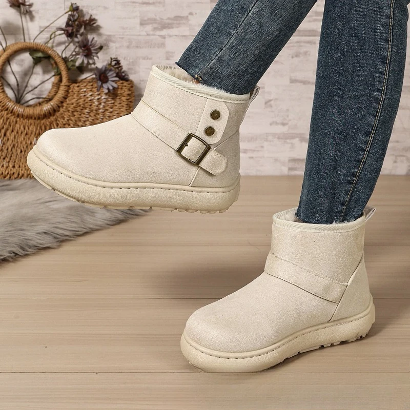 Women's Snow Boots With Metal Buckle Faux Fur Lined Anti Slip Sole…