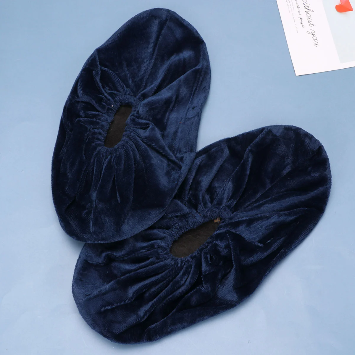 5 Pairs Flannelette Reusable Machine Washable Shoe Cover Wear-resistant Thick Waterproof Rainproof Shoe Cover Set(Dark Blue)