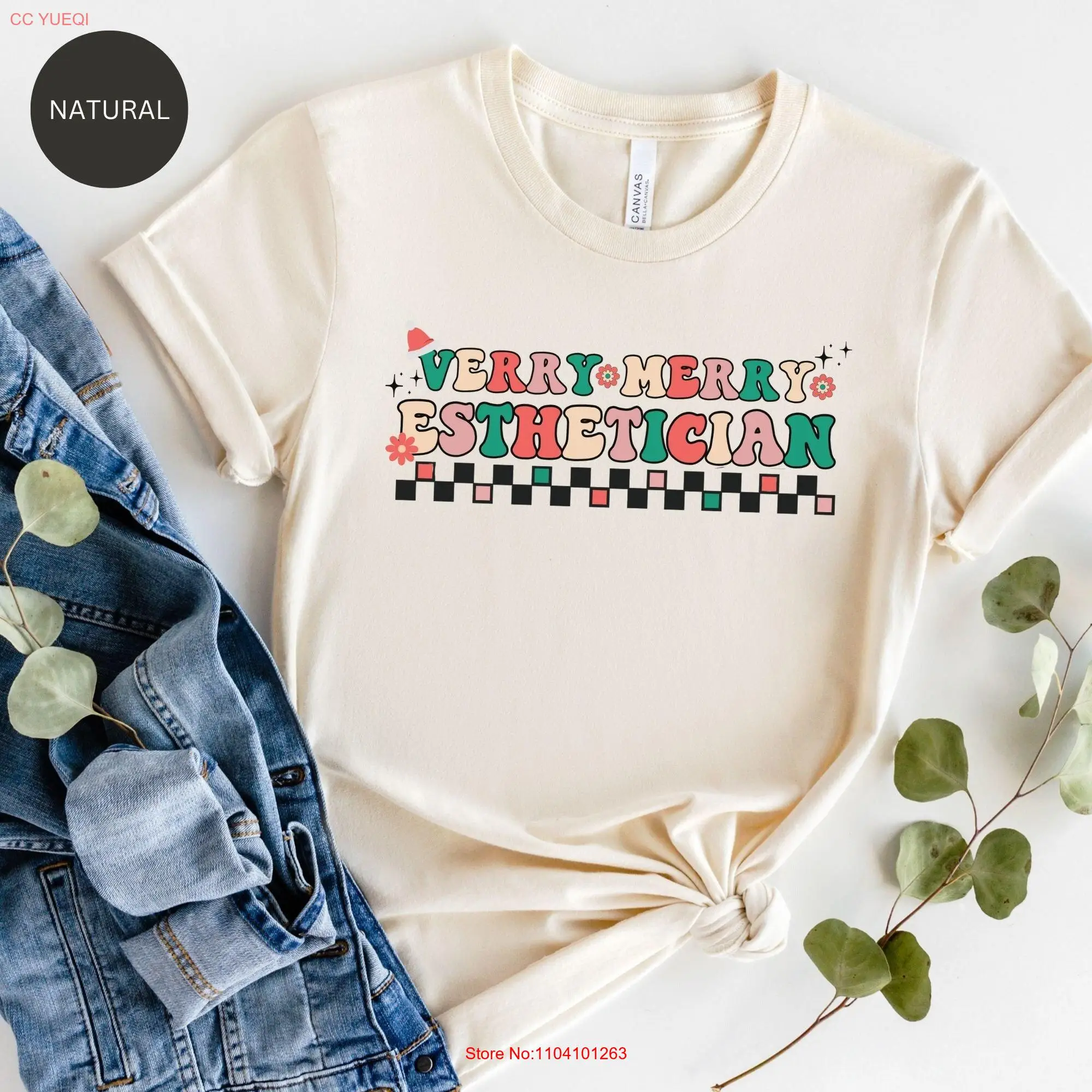 

Verry Merry Esthetician T Shirt Christmas Holiday Aesthetics s Skin Therapist Apparel Fashion long or short sleeves