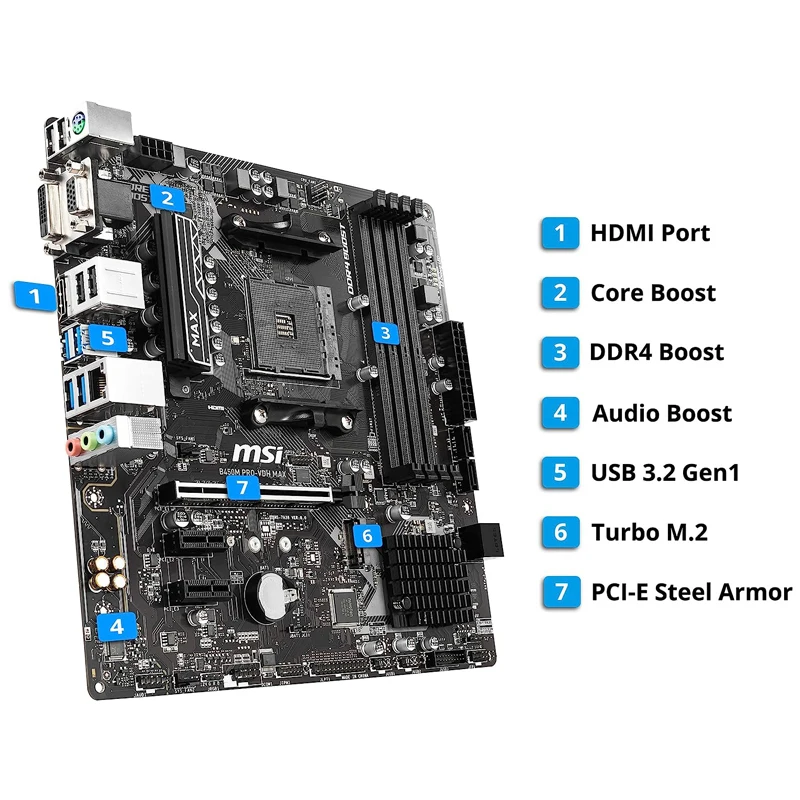 Imagem -03 - Msi-pro B450m Pro-vdh Max Am4 Placa-mãe Amd B450 Sata gb s Micro Atx Amd