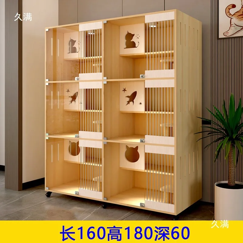 Pet store cat display cabinet double-sided glass solid wood three-layer cabinet villa cage breeding cat coffee foster cabinet