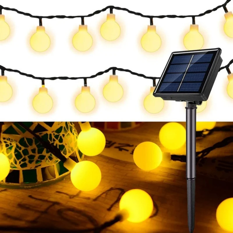 100 LED Frosted Globe Solar String Lights IP65 Outdoor Fairy Light 8 Modes For Halloween Christmas  Party Garden Decoration
