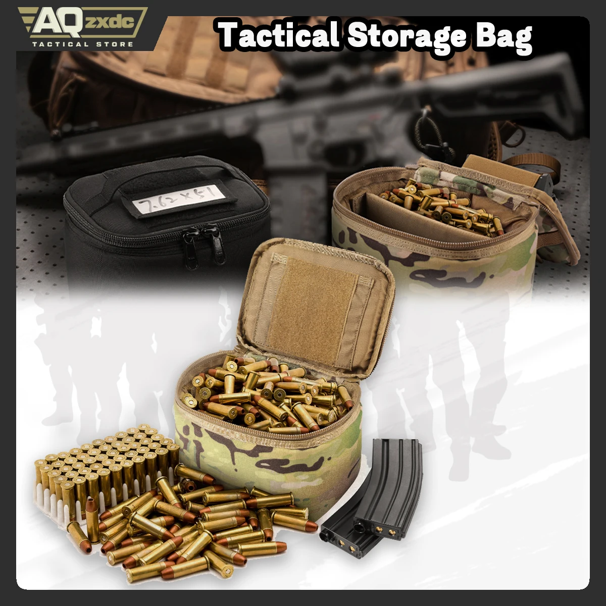 

Tactical Ammo Bag, Detachable Inner Space Ammunition Carrier Pouch with ID Patches Ammos Transportation Bag for Pistol Rifle