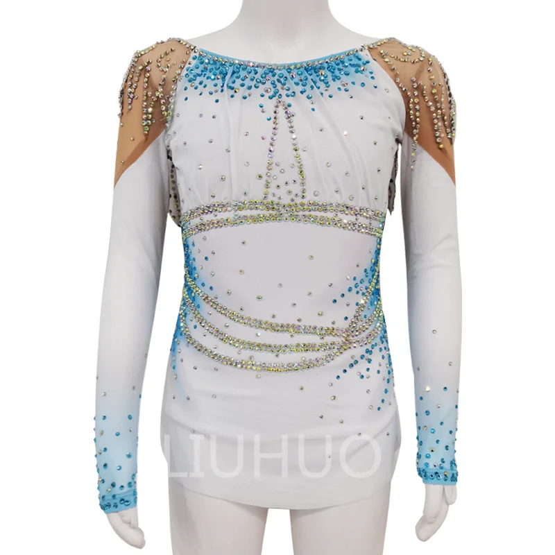 

LIUHUO Figure skating performance suit cheerleading competition suit, children's grading suit white blue