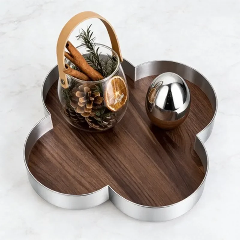 Modern Luxury Four Leaf Clover Aromatherapy Tray Decorative Fruit Plate for Living Room Entrance Hotel Model Room Home