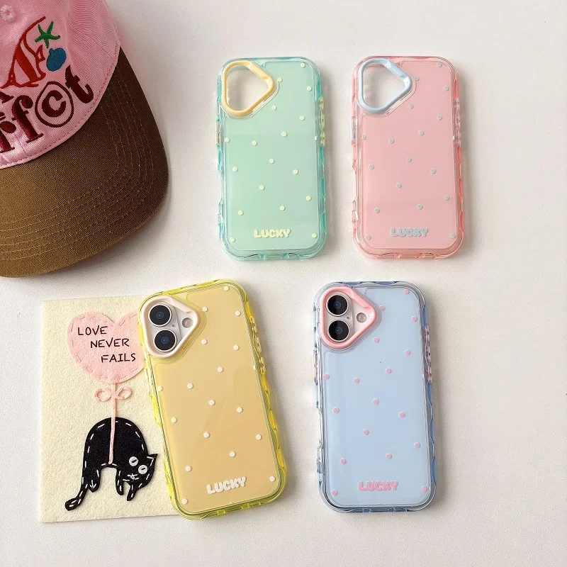 INS Korea Cute Dopamine Polka Dot Color Pattern Phone Case For iPhone 16 15 14 13 Pro Max Soft Shockproof Back Bumper Cover