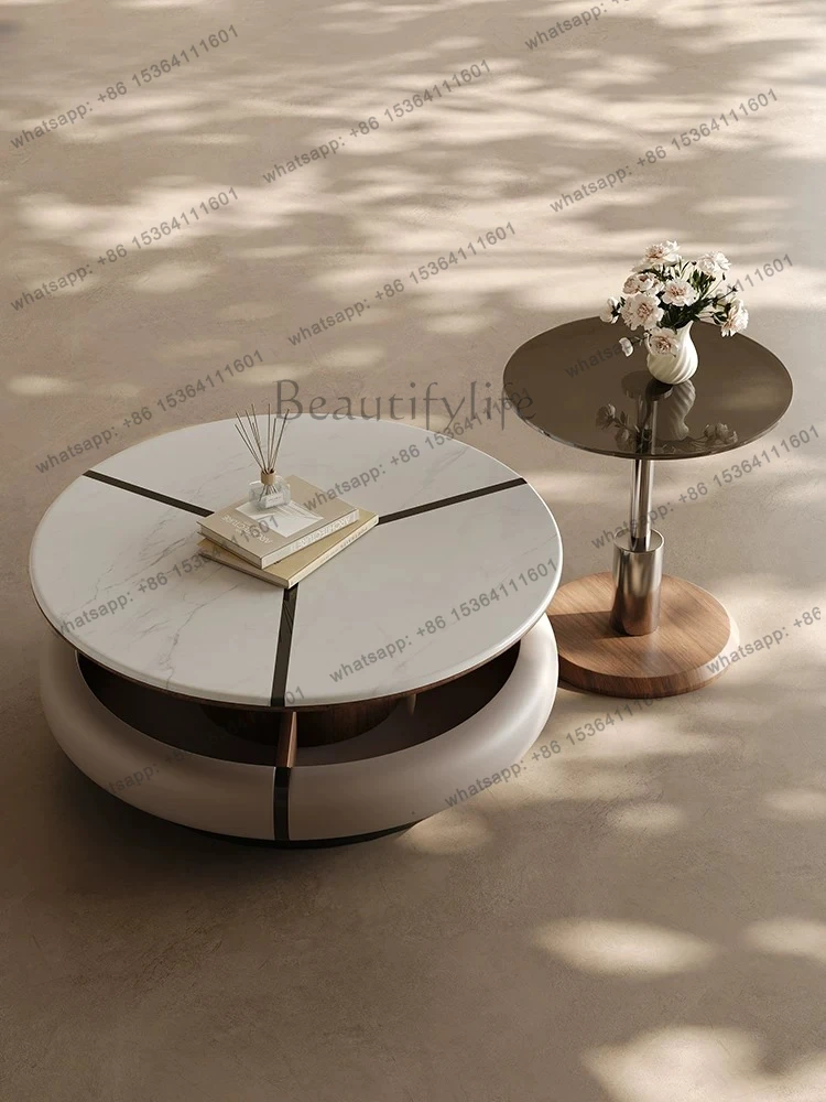 8Italian rotating coffee table art round paint high-end living room multi-functional storage for home