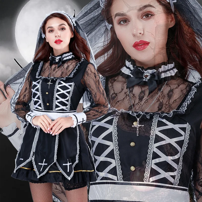 2024 Nieuwe Halloween Cosplay Kostuums Voor Vrouwen Nun Cosplay Meid Carnaval Feest Vrouwelijke Jurken Gothic Stijl Middeleeuws Kostuum