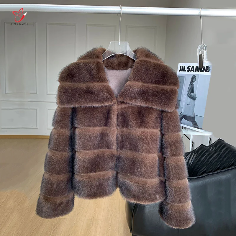 2024 Winter Luxus Faux Nerz Pelzmantel Frauen Marke Oberbekleidung Jacke Kristall Haken Straße Stil Warme Mantel Faux Pelzmantel Frauen