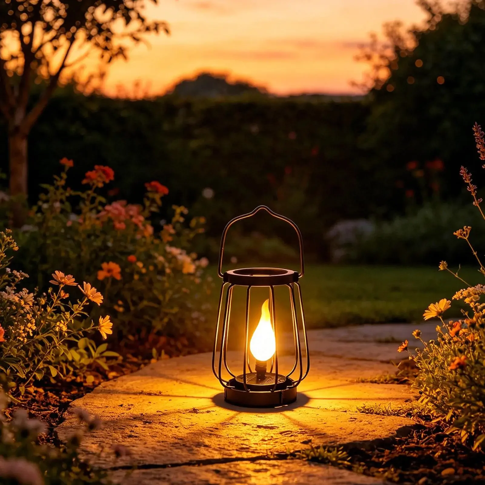 Solar Garden Lantern Solar Power Flickering Light Waterproof Vintage Hangable With Handle For Yard Backyard Porch Balcony Lawn