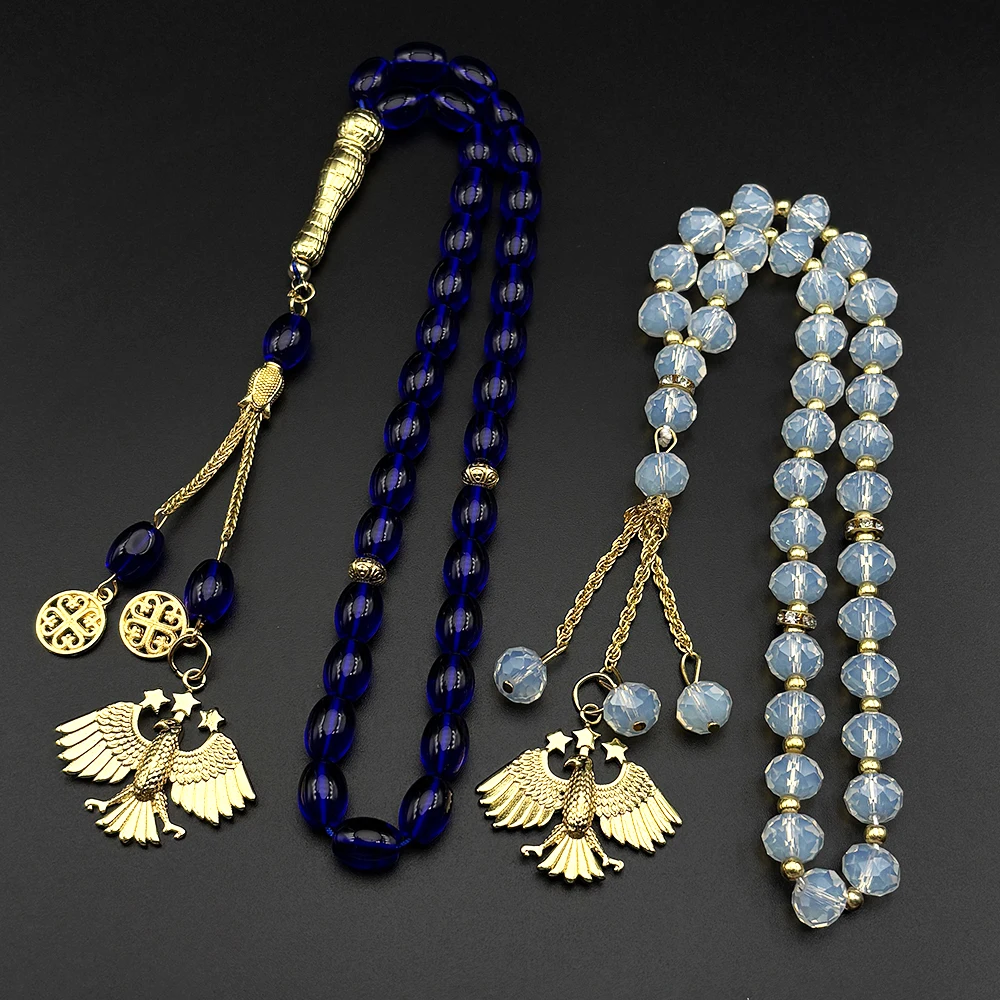 Syrisches Nationalemblem Symbol Adler Sterne Auto-Anhänger Edelstahl Syrien Blaues Glas Ovaler Tasbih Gebetsperlen Kette Schmuck – Detail 4