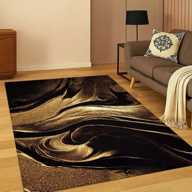 Luxurious Marble Colorful Gold Black Carpet Rug for Bedroom Living Room Sofa Playroom Doormat Home Decor,Kid Area Rug Non-slip