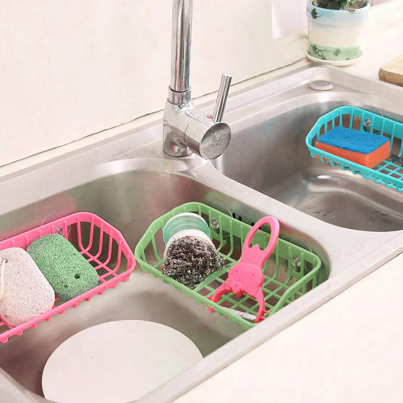 Storage Holder Double Suction Cup Strong Suction 5 Colors Kitchen Sponge Holder for Living Room