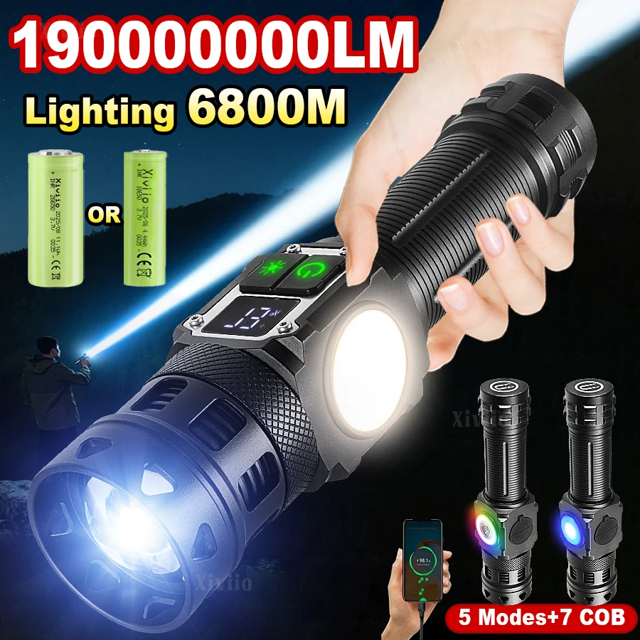 

1900000LM Prowerful LED Flashlights Super Bright Long Range 6800M Lantern Rechargeable Torch Light Outdoor Fishing Portable Lamp