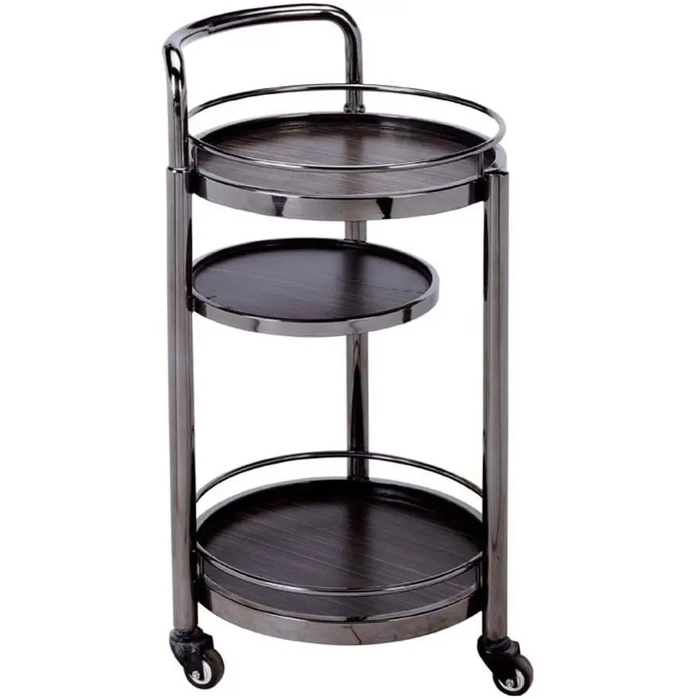 

3-Tier Wooden/Glass Top Wine Cart with Stainless Steel Wheels for Home & Hotel Dining Service