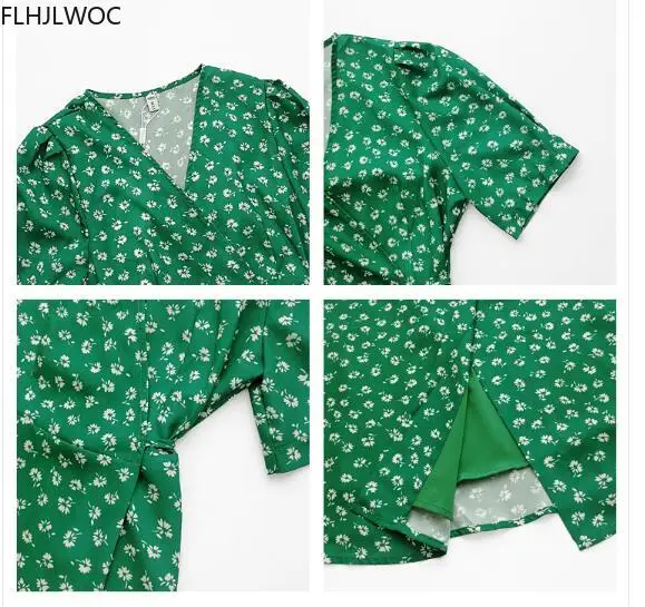 Summer Chiffon Dresses Woman Fashion Floral Printed Holiday Date Cute Sweet Korean Japan Style Clothes A Line Little Dress Green