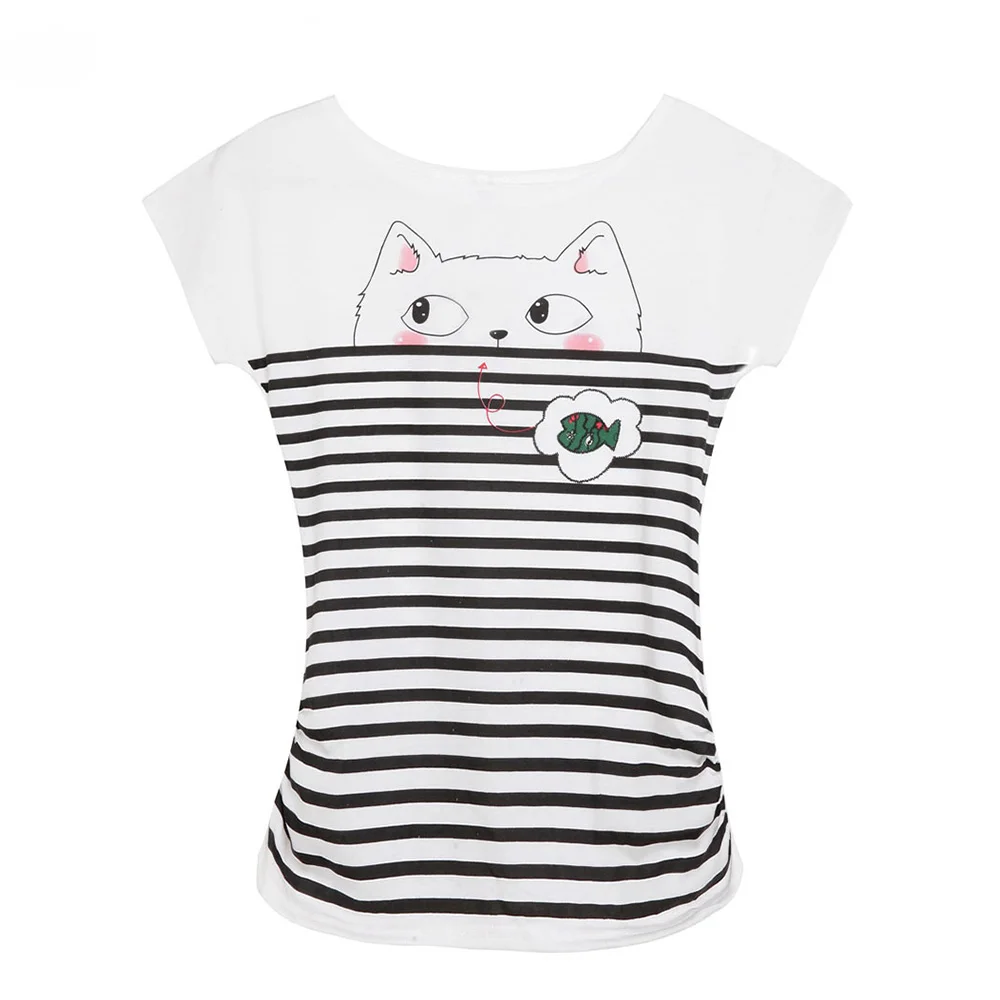 Women Cotton White T-Shirts Summer Short Sleeve Printed O-Neck Tops Casual Loose Size Female Clothes