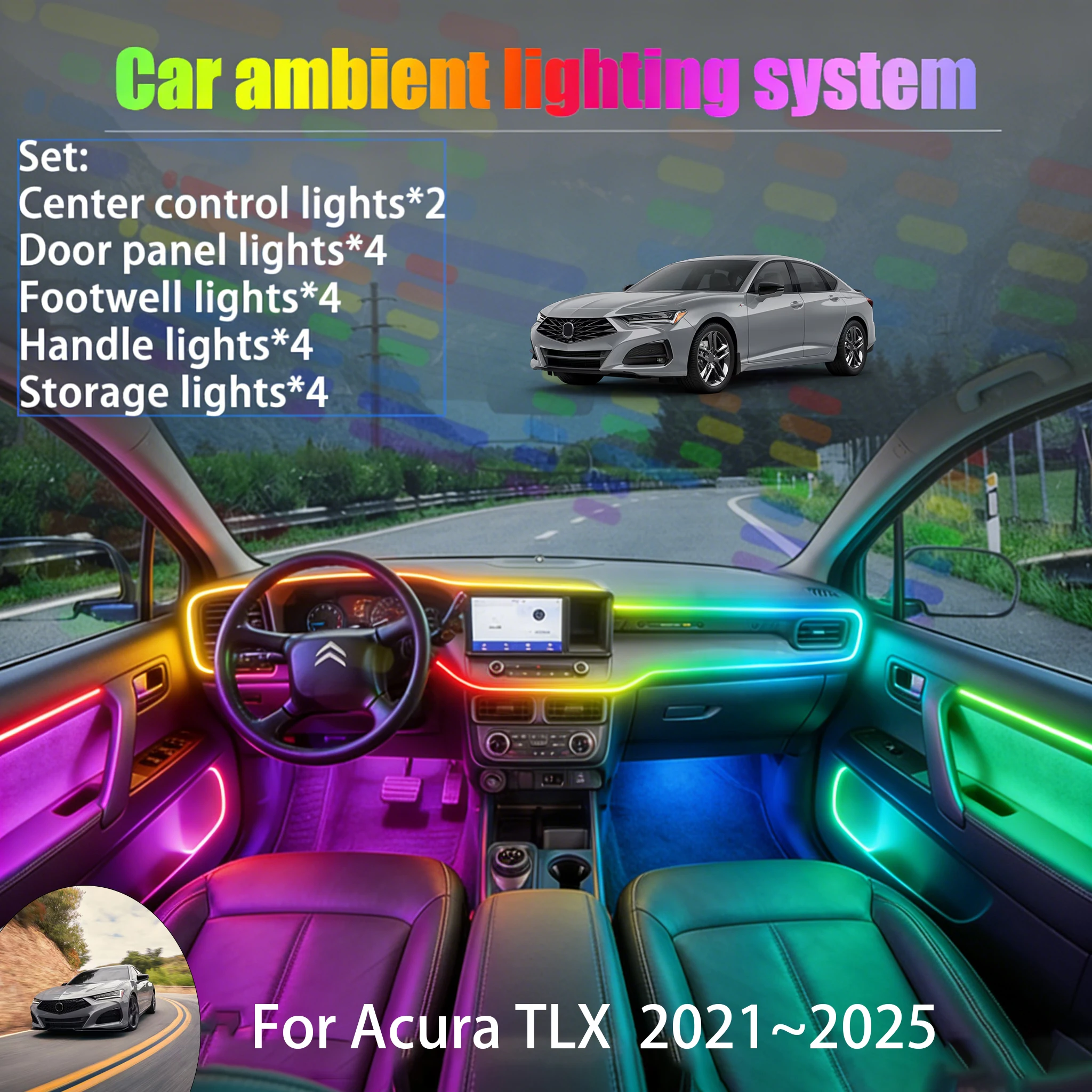 

For Acura TLX 2021~2025 UB5 6 7 MK2 2/18 in 1 Car ambient lighting Led trunk interior led lights USB RGB Ensemble Streamer