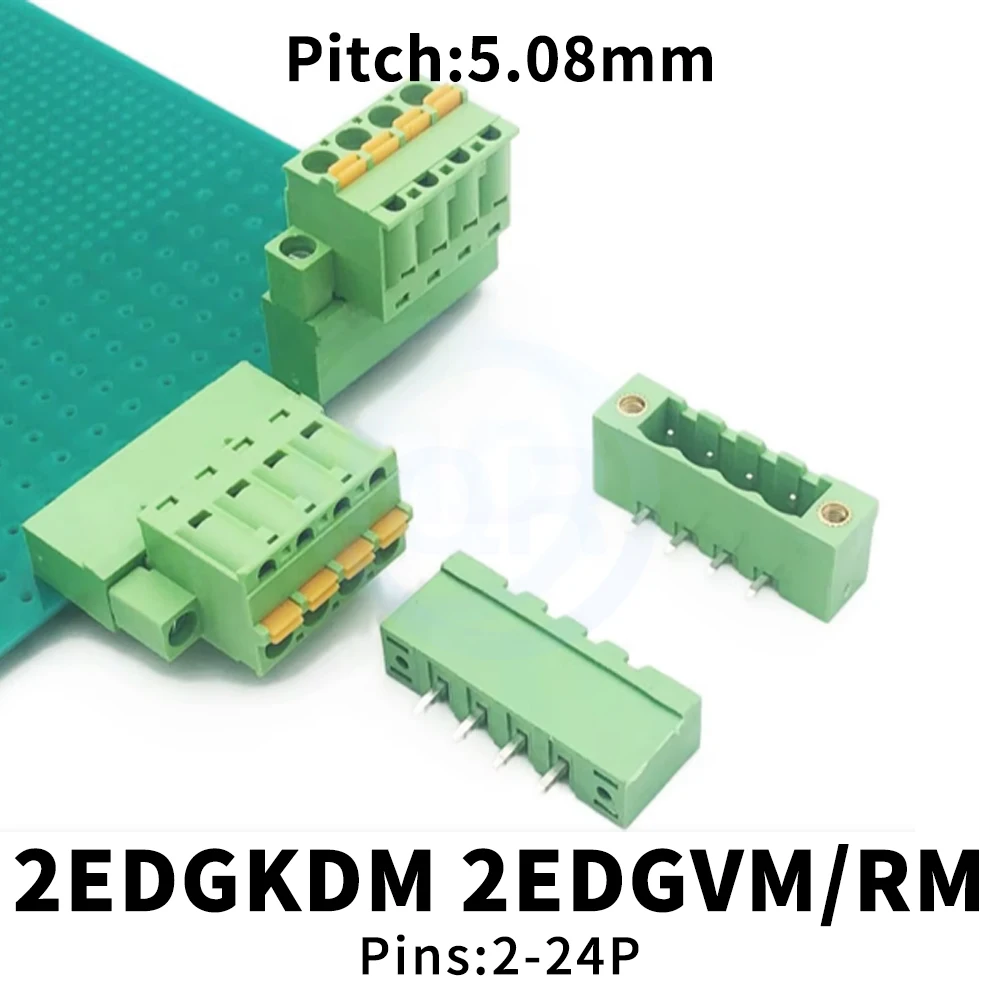 (1 Set) KF 2EDGKDM 2EDGV 2EDGRM 5.08mm Plug-In PCB Flanged Right Angle/Straight Pin Header with Spring Loaded Plug 15EDGKDM 5.08
