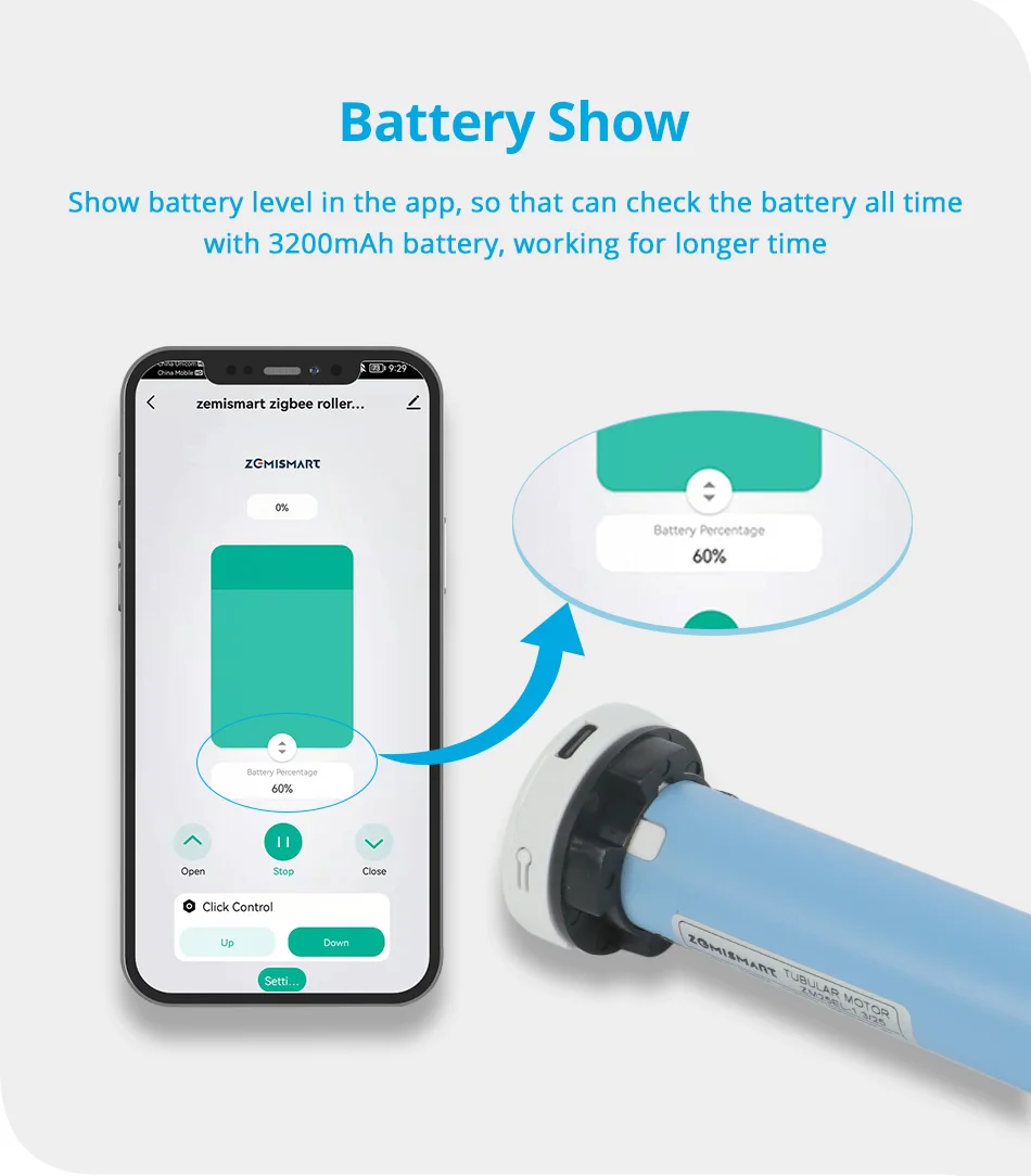 Zemismart Zigbee Rollos Motor Eingebauter Akku Funktioniert mit der Tuya Smartthings App Alexa Google Home Sprachsteuerung – Detail 9