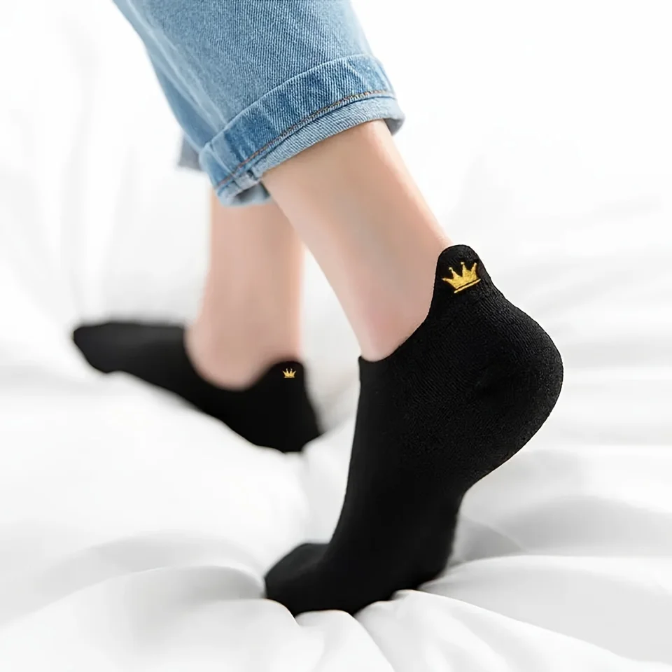 5 pairs of women\'s short socks summer thin crown women\'s boat socks cartoon Printed pattern women\'s socks