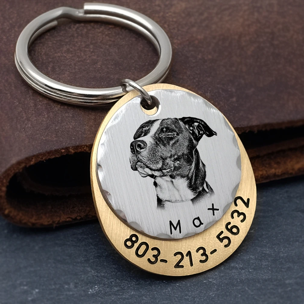 Personalized Pet ID Tag with Photo, Puppy Collar Tag, Dog Accessories, Custom Decoration