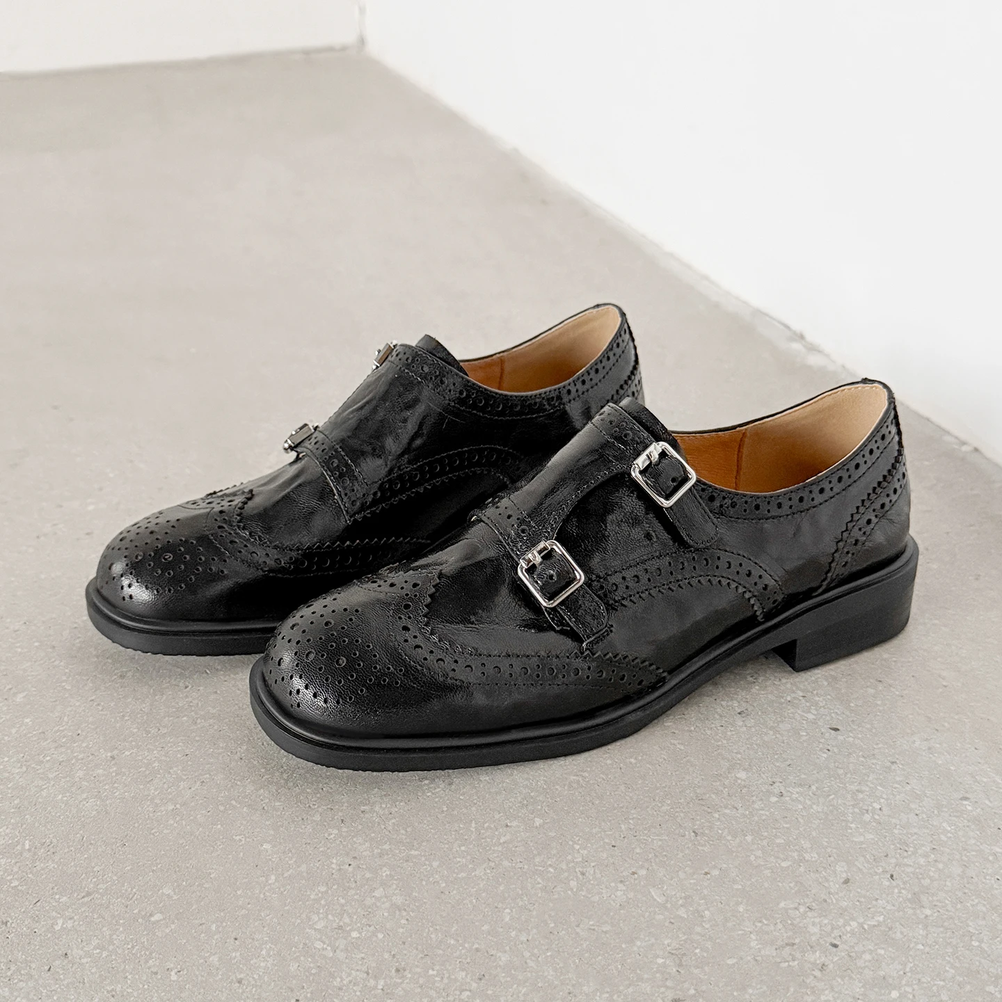 EAGSITY Cow Leather oxford shoes women brogue shoes chunky heel casual ladies derby shoes block heel leather shoes loafers