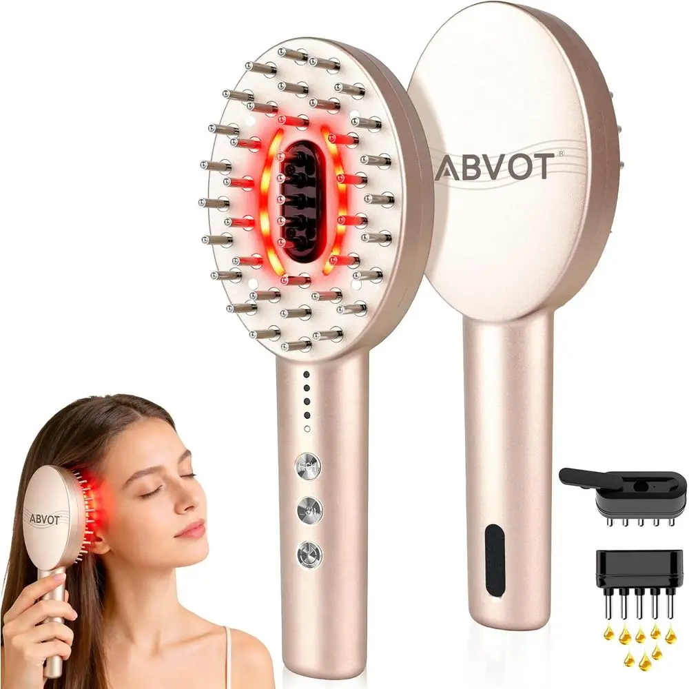 3-in-1 Electric Scalp Massager with Hair Oil Dispenser, Red & Blue Light Therapy, Vibrating Relaxation Tool