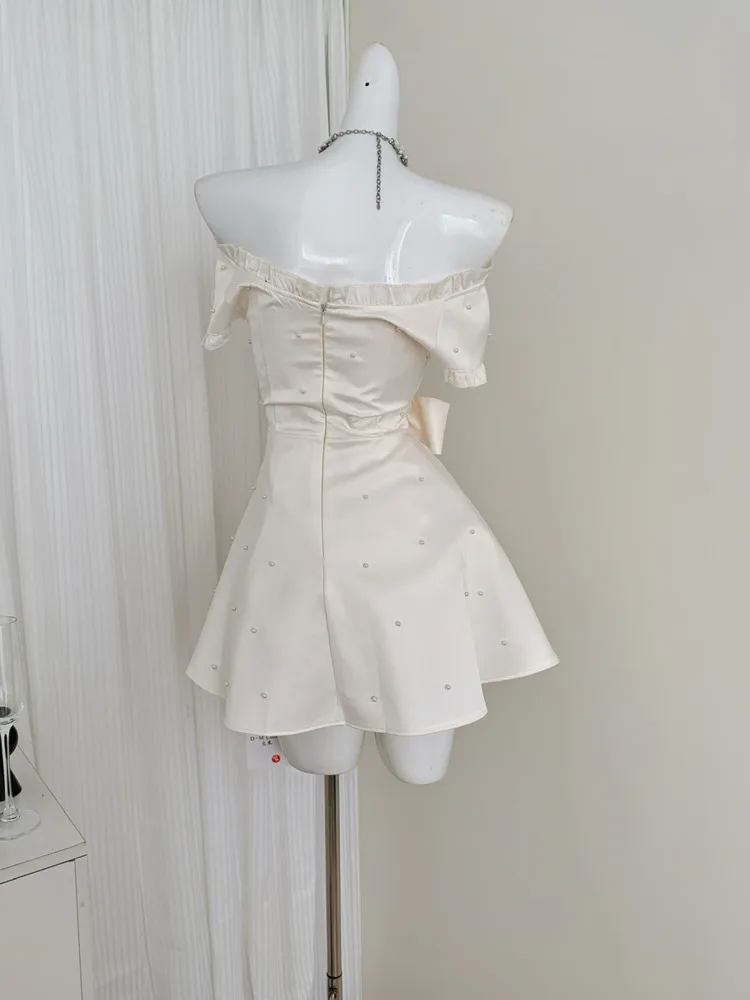 Letnie Eleganckie Damskie Francuskie Słodkie Sukienki Y2k Kokarda Vintage Sukienka na Bal Dziewczęca Wróżkowa Szykowna Koreańskie Popularne Ubrania 2025 Chic