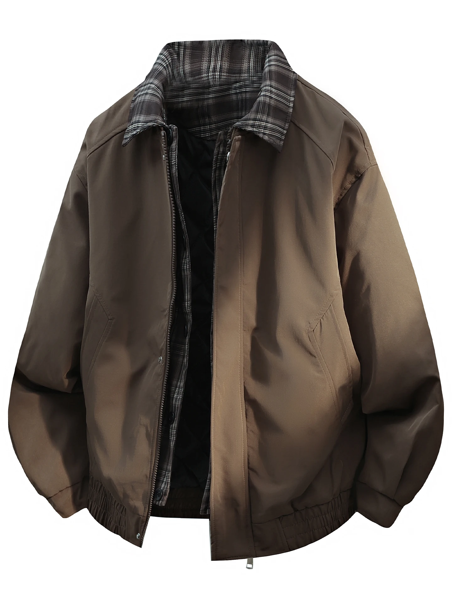 

Retro Sle Men's Jaet Baseball Loose Fit Fake Two-Piece Spring Autumn Faion Brand Meral Sle Warm Long Sve Zipper Cl...