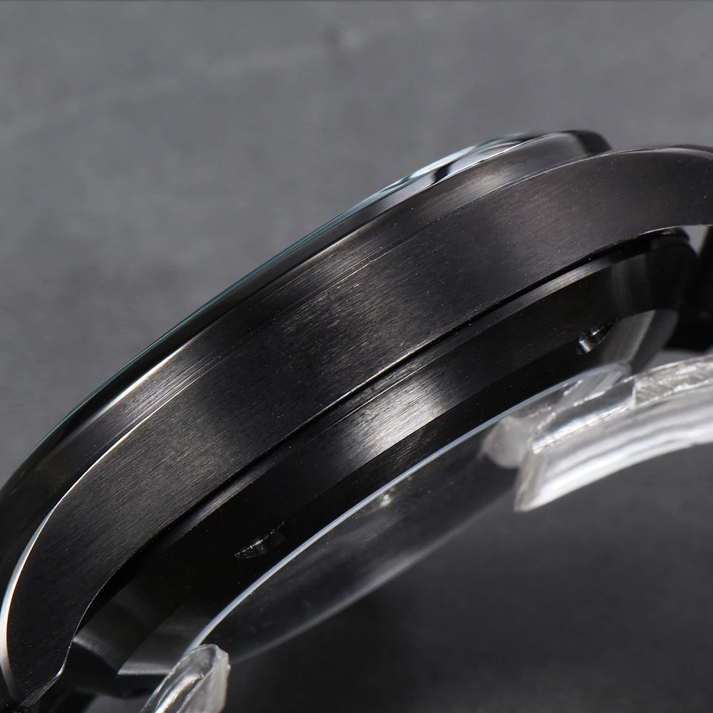 Parnis 46,5 mm in acciaio inossidabile PVD cassa nera cinturino in pelle orologi da polso da uomo