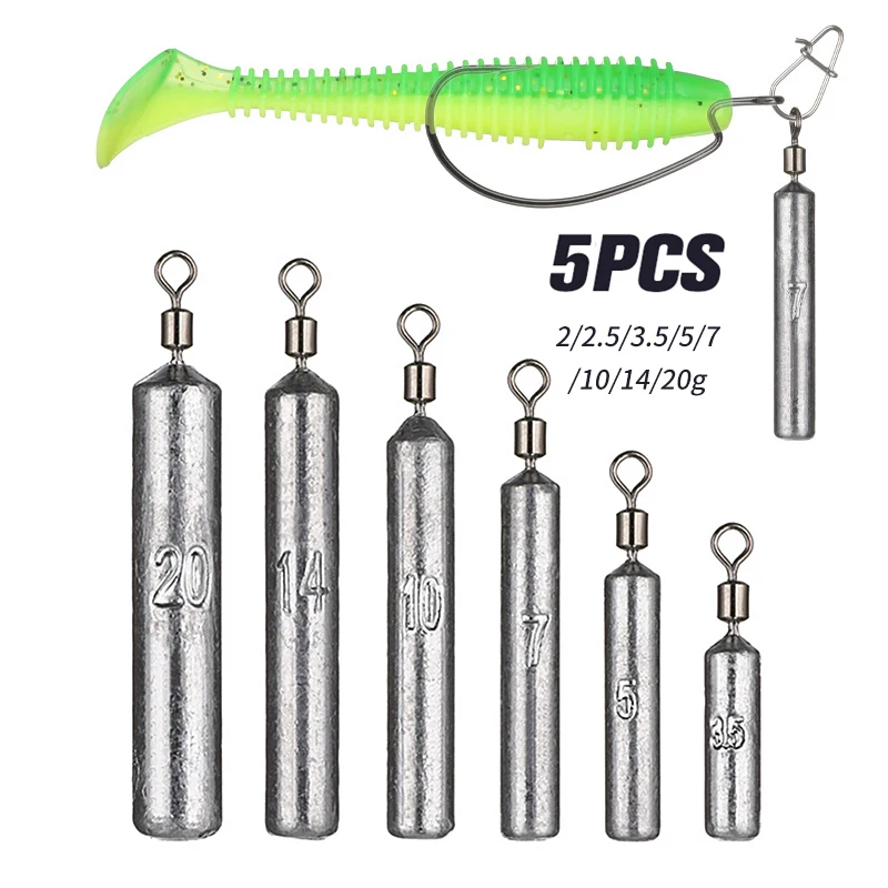 15pcs Fishing Weight Sinker Drop Shot  2g 2.5g 3.5g 5g 7g 10g 14g 20g Tube Bullet Plumb Pendant Metal Jig Fishing Tackle