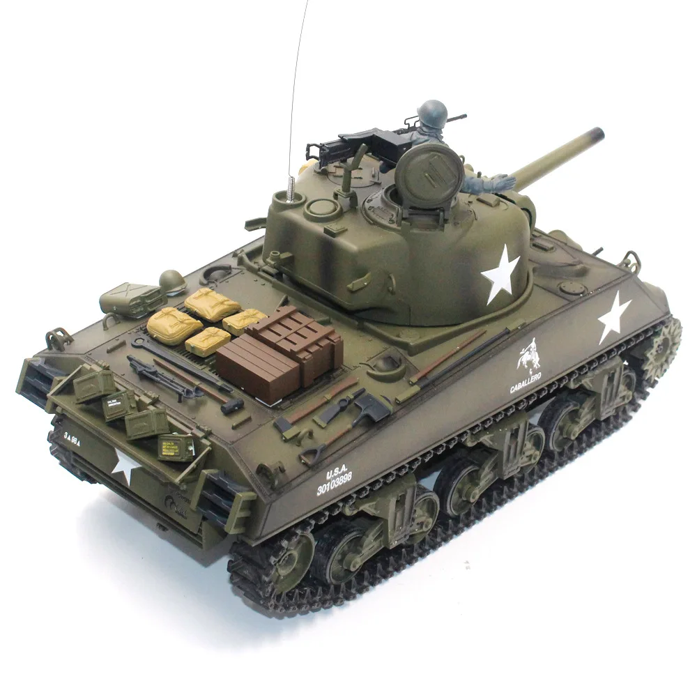 Henglong 3898-1 Metal US M4A3 Main Battle Tank RC Model US Sherman 1:16 Battle Simulation Remote Control Toys Car