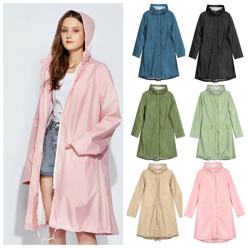 

Tourist Raincoat Women Rain Poncho Coat Outdoor Lightweigh Waterproof Zipper Ladies Rainwear Long Size M-XXL