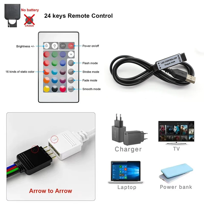 Kontroler RGB 5V 4-pinowy kontroler USB RGB Led 5V RGB Led Tape Lights 24Key Ściemnialny pilot Smart Controller Led Strip Lights