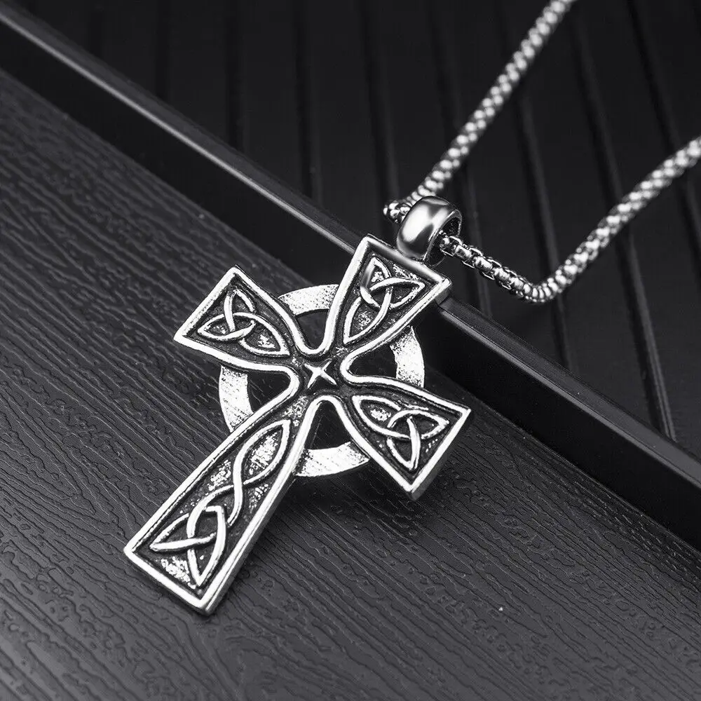 Mens Large Celtic Trinity Knot Cross Pendant Stainless Steel Necklace Chains Jewelry Accessories Free Shipping