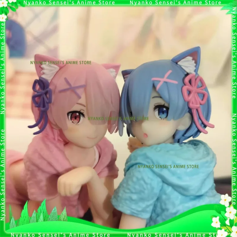 

In Stock Re:Life in a different world from zero Rem Ram Cat Home Clothes Prize Product 10cm Figure Anime Models Toy Doll