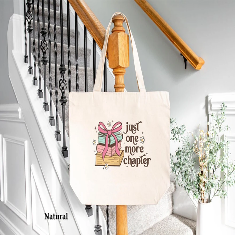 

Funny Book Tote Custom Text Cute Just One More Chapter Tote Bag Library Book Club Reusable Shopping Shoulder Carry Bag Outdoor