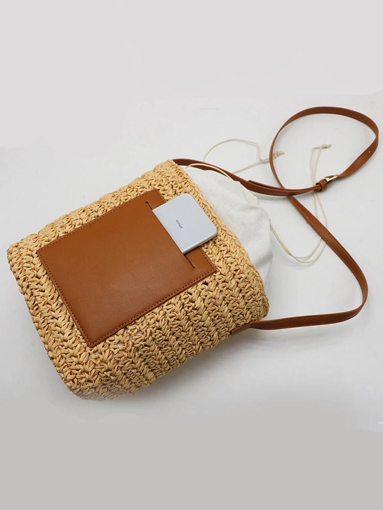 Casual Straw Bucket Shoulder Bag Women\'S Luxury Brand Paper Woven Crossbody Bag Woman Summer Designer Beach Female Handbag 2022