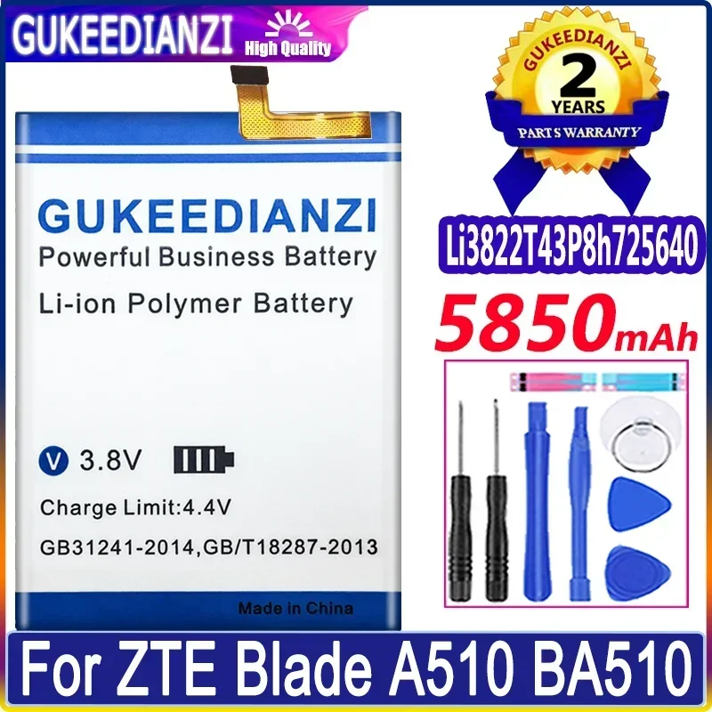 Высококачественный аккумулятор GUKEEDIANZI Li3822T43P8h725640 5850 мАч для телефона ZTE Blade A510