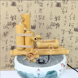 Bamboo Water Filter Figurine for Fish Tank Landscape with Humidifying Water Wheel