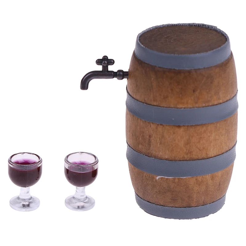 Mini Wooden Red Wine Barrel Miniature Beer Barrel Beer Cask Beer Keg for Dolls House Decoration Accessories 1:12 Scale Dollhouse