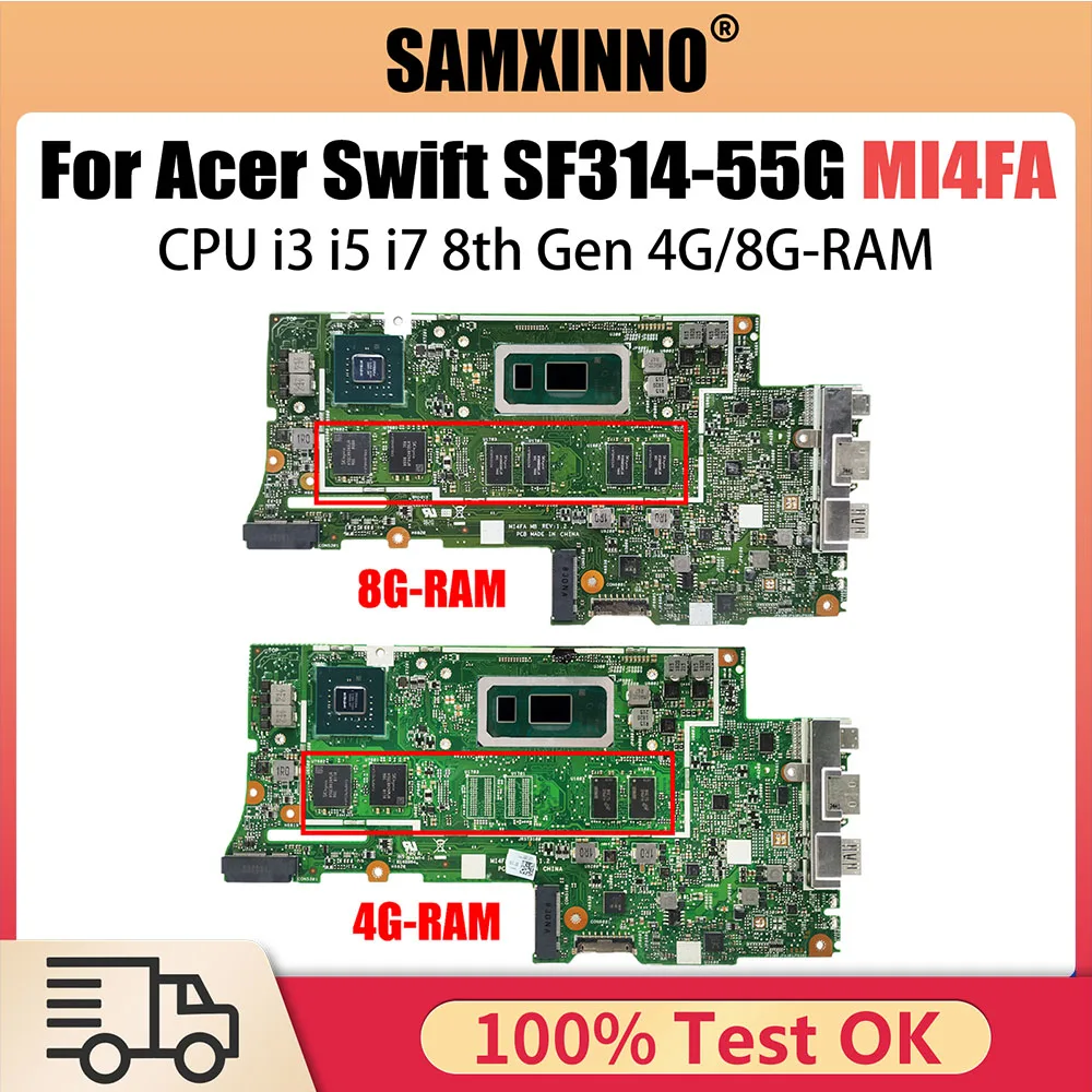 MI4FA Mainboard For Acer Swift SF314-55 SF314-55G Laptop Motherboard With CPU i3  8th Gen 4G-8G-RAM MX150-V2G GPU