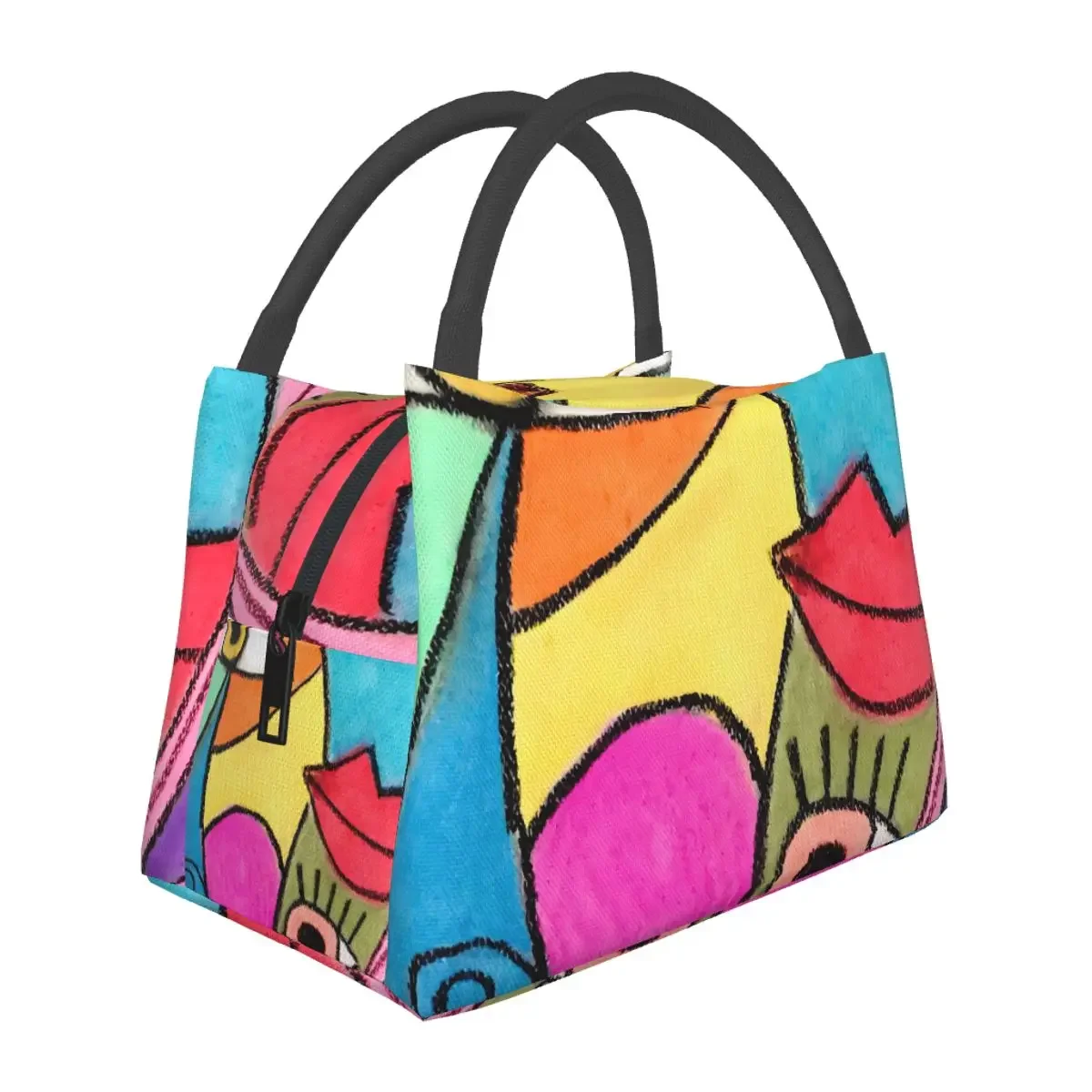 Artistic Color Block Lunch Bag For Women Blue Red Green Lunch Box Fashion Picnic Cooler Bag Portable Waterproof Tote Food Bags