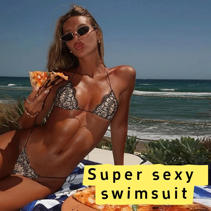 Sexy Strap Lace Bikini Lace  2 Piece Tone Thong Swimsuit Women's Bikini Split Swimwear Women's Swimsuit Micro Bikini New