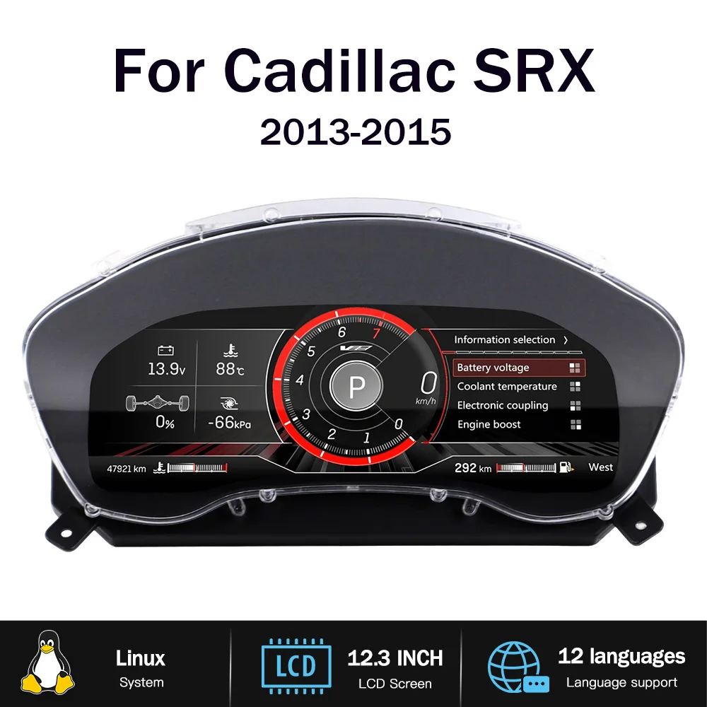 For Cadillac SRX 2013-2015 Gps Speedometer Instrument Cluster Virtual Cockpit Tachometer LCD Digital Dashboard Panel Clock 12.3