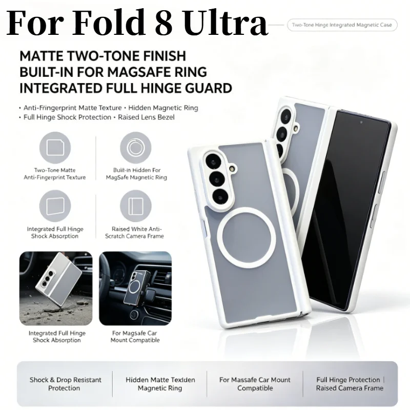 Luxury Matte Magnetic Hinge Folding Phone Case For Samsung Galaxy Z Fold 8Ultra 7 For Magsafe Wireless Charging Shockproof Cover