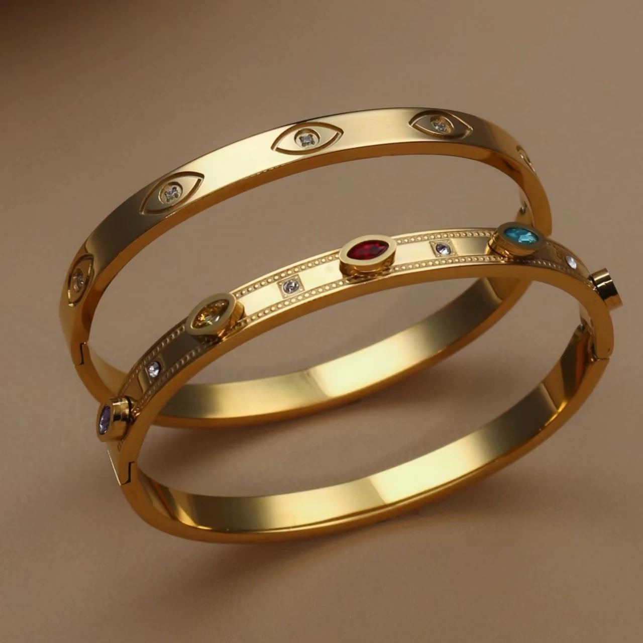 B009 Hot Selling Fashion Stacking Stainless Steel Color Crystal Charm Gold Color Bracelet Women's Jewellery Bangle Wedding Gifts