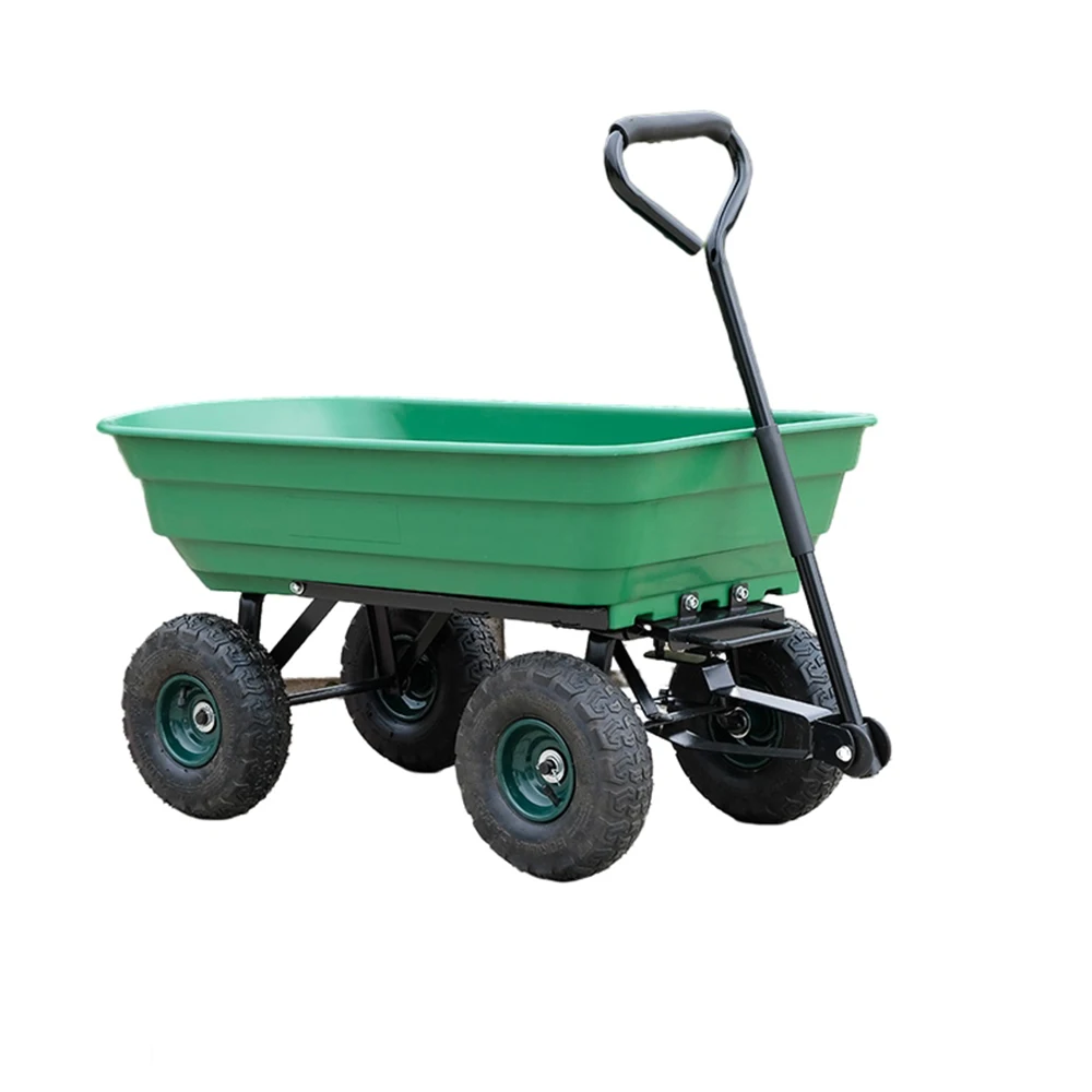 75kg Capacity Garden Cart Heavy Duty Utility Lawn Yard Dump Cart Wagon Carrier with Sturdy Steel Frame Wheelbarrow Garden Cart